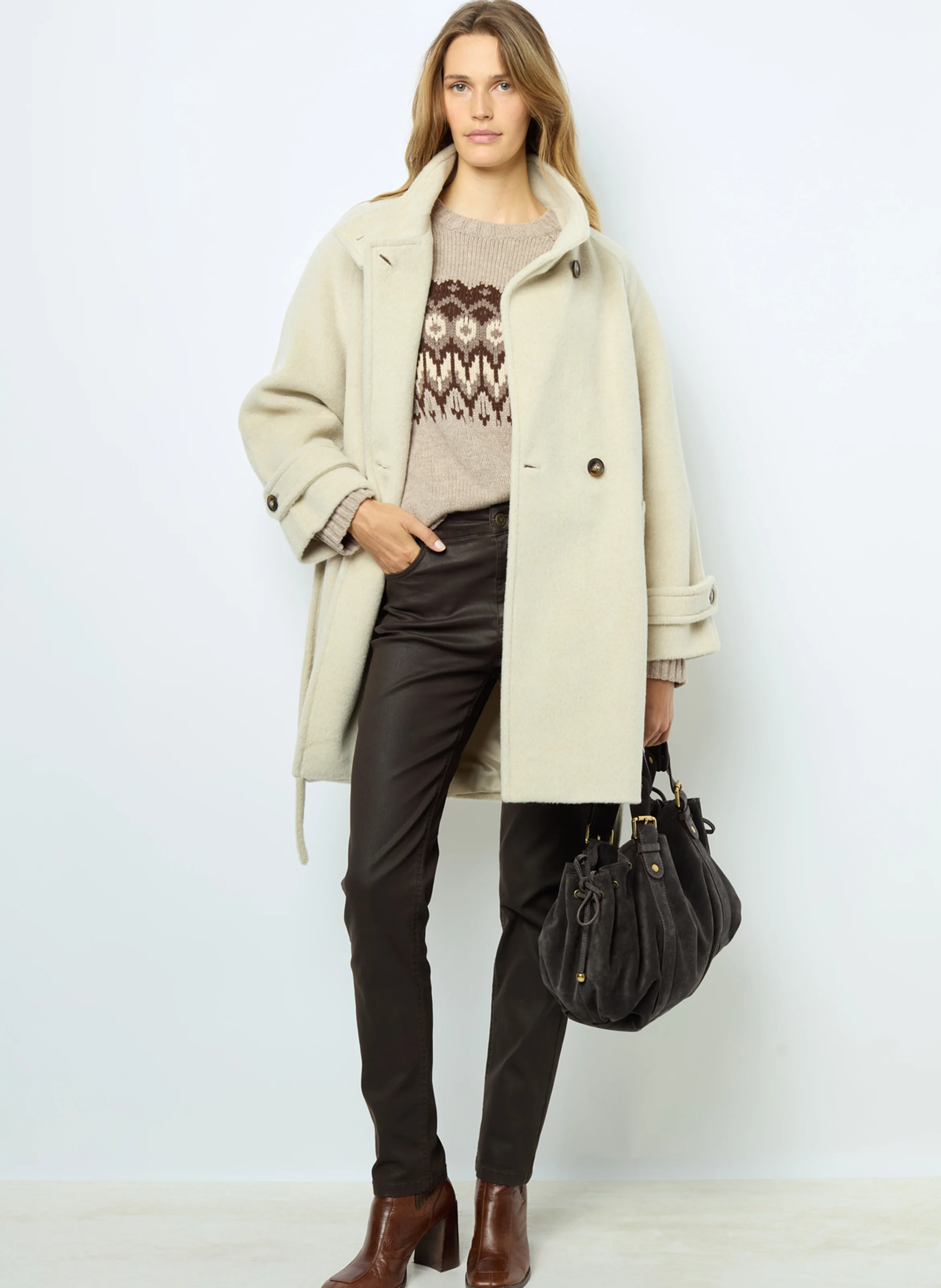 LOUISE - Manteau col montant en laine mélangé | Blanc