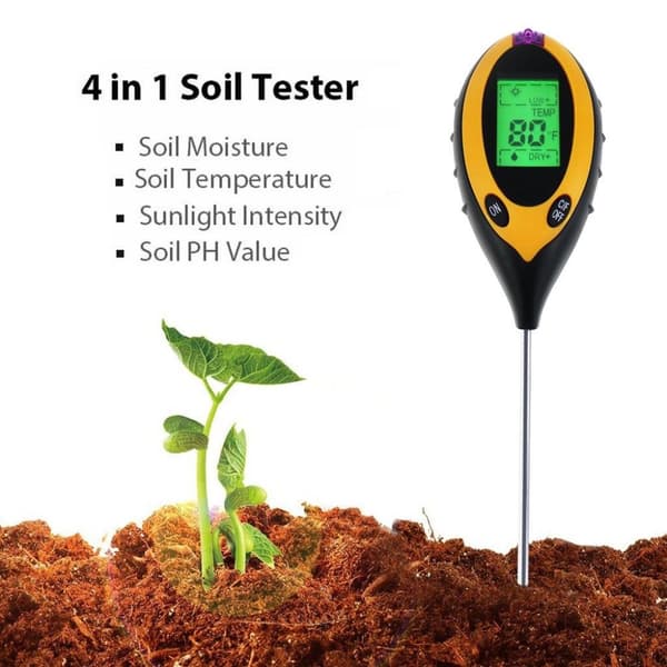 4 i 1 Digital pH -måler for jord, fuktighet, lys, jordtemperatur