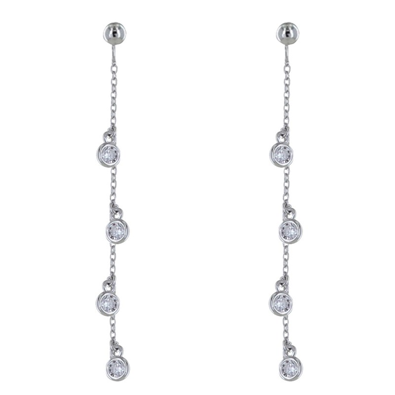Boucles d'Oreilles Chainette Argent Rhodié et Quatre Strass