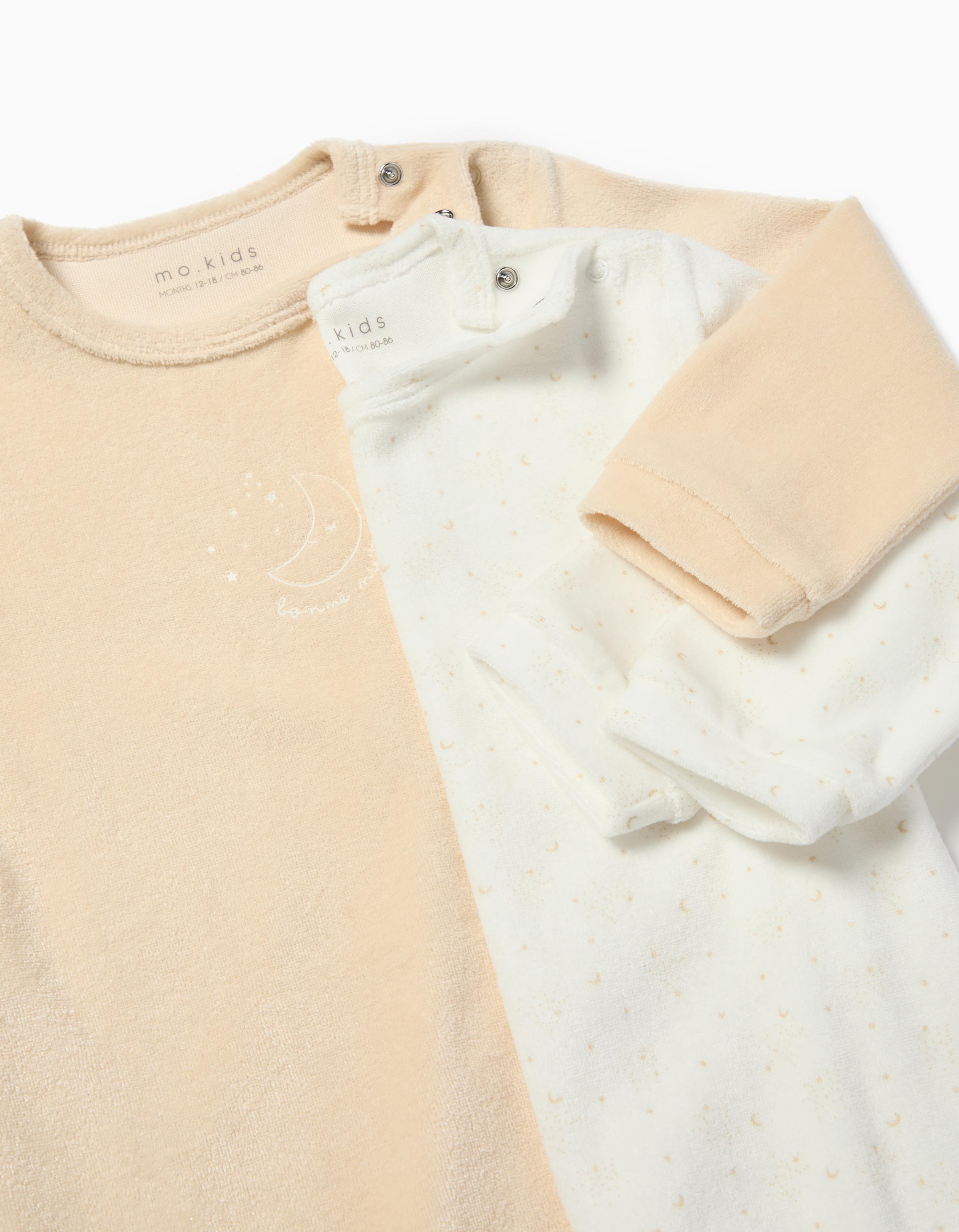 Pack 2 Babygrows Veludo, Recém-Nascido, Bege