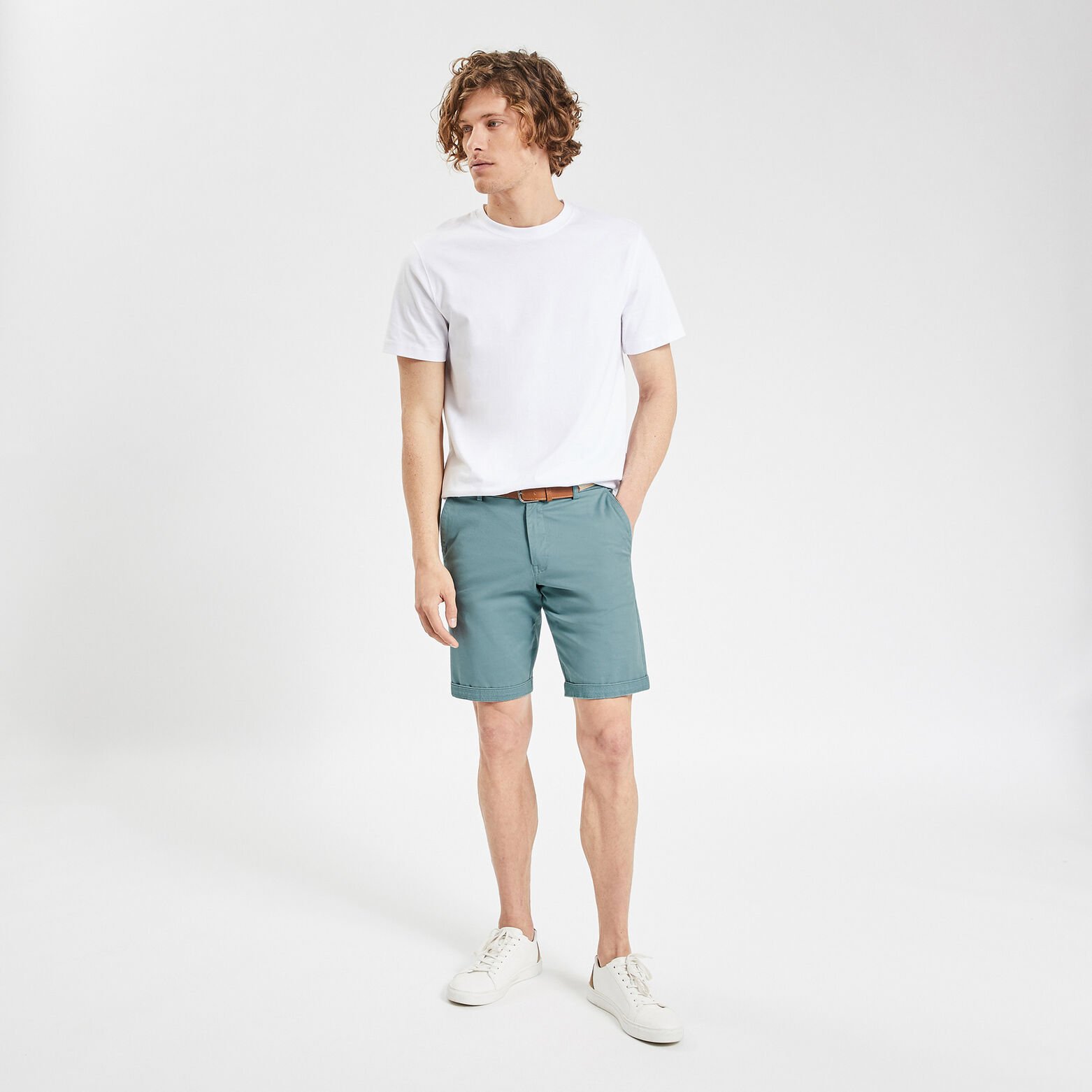 Bermuda chino uni avec ceinture Bleu clair