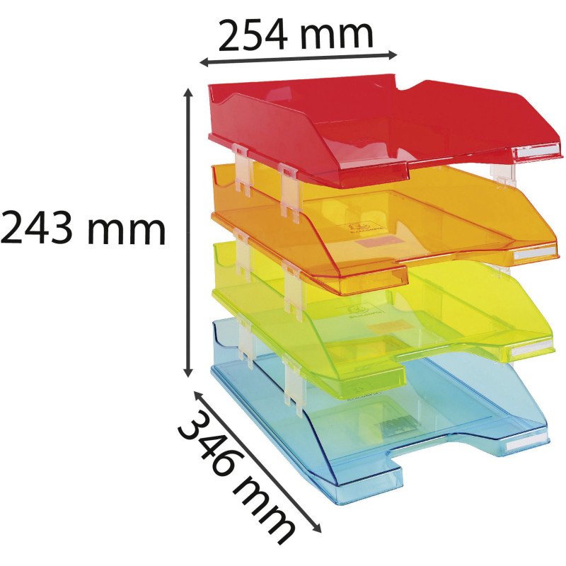 Lot de  4 corbeilles à courrier Exacompta Linicolor - transparentes assorties
