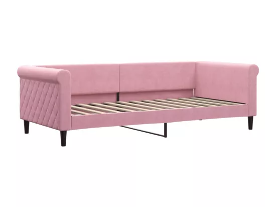 Lit de jour avec gigogne et matelas rose 90x200 cm velours
