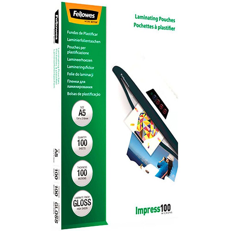 Pochettes de plastification Fellowes A5 2 x 100 µ brillantes - Boite de 100