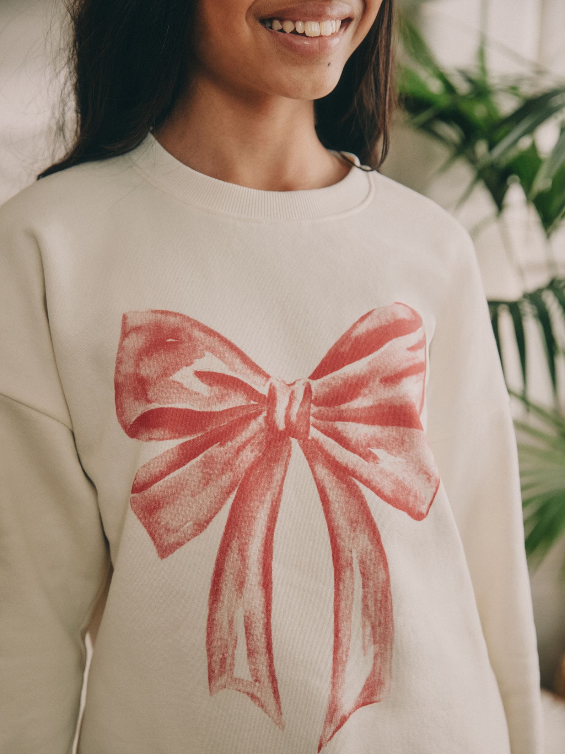 Crème/rode strik - Sweatshirt Pyjama's (2-16jaar)