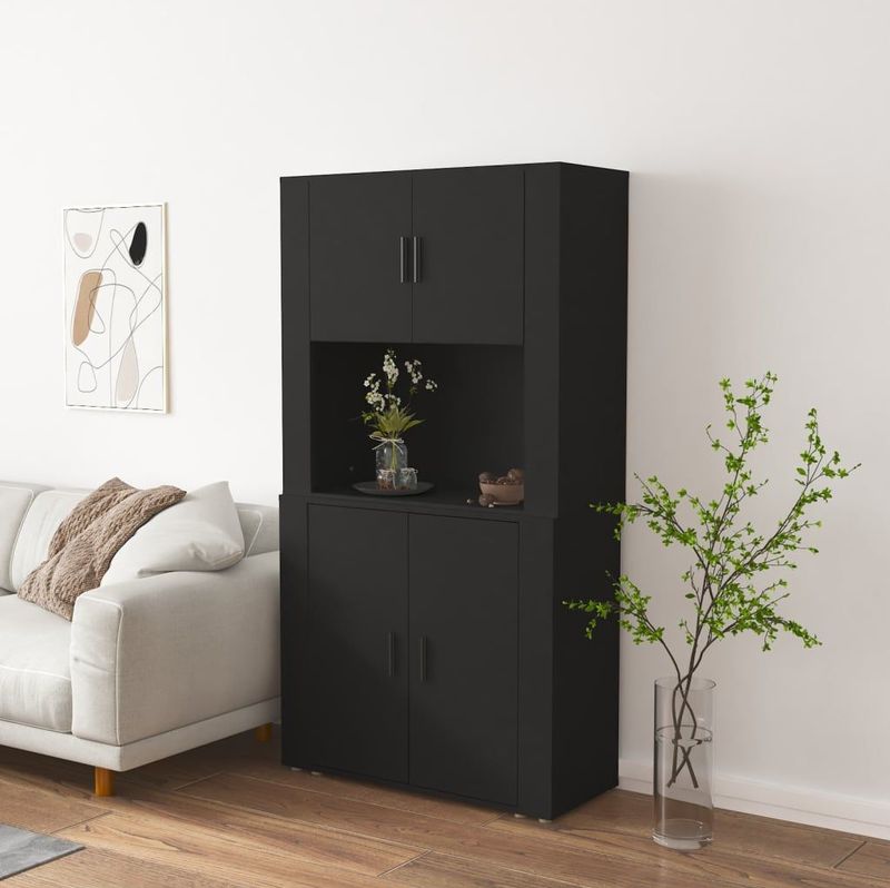 vidaXL - Hoge Kast - Zwart - Bewerkt Hout