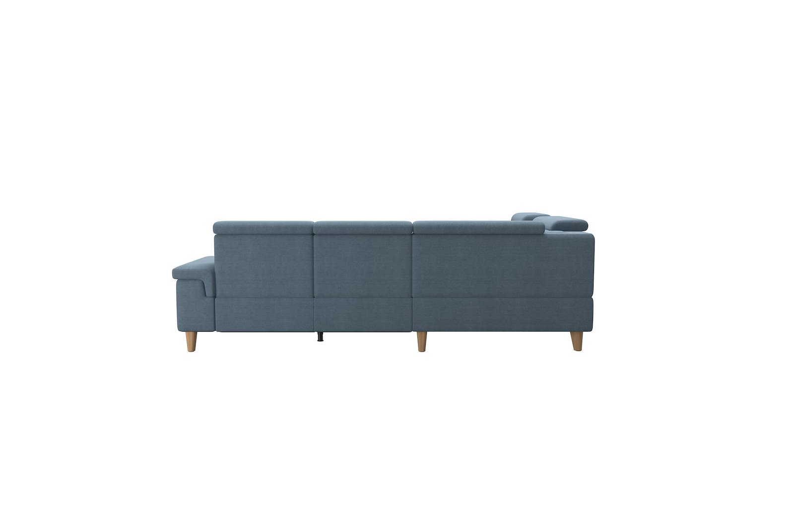Anna C12 hjørnesofa (PCenterCMM) Tekstil Dahlia Light Blue med A2 arm og eikbeisede skrå ben, 14 cm. (Power-Center-CornerManual-Manual)