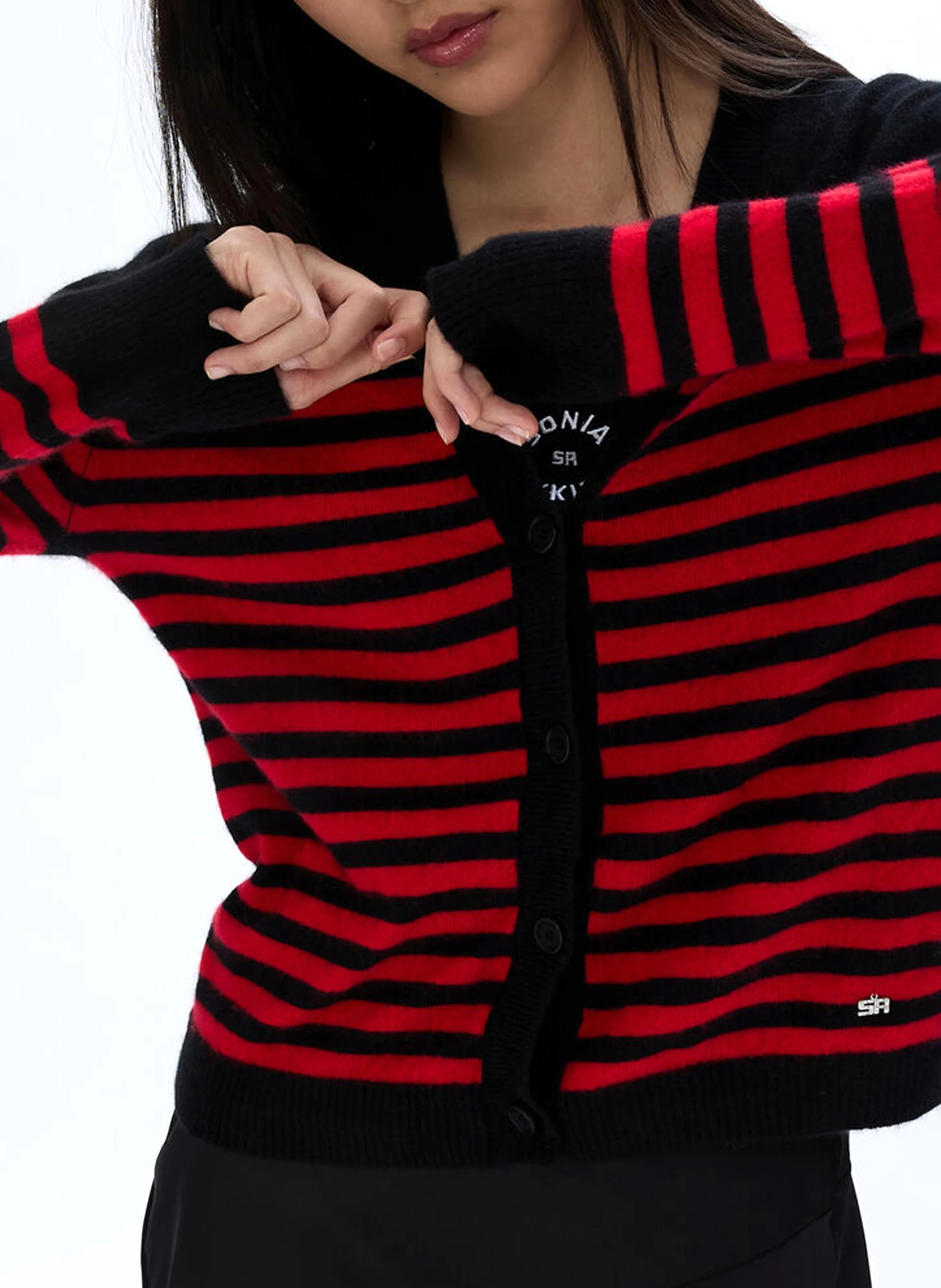 Cardigan droit col V en cchemire | Noir