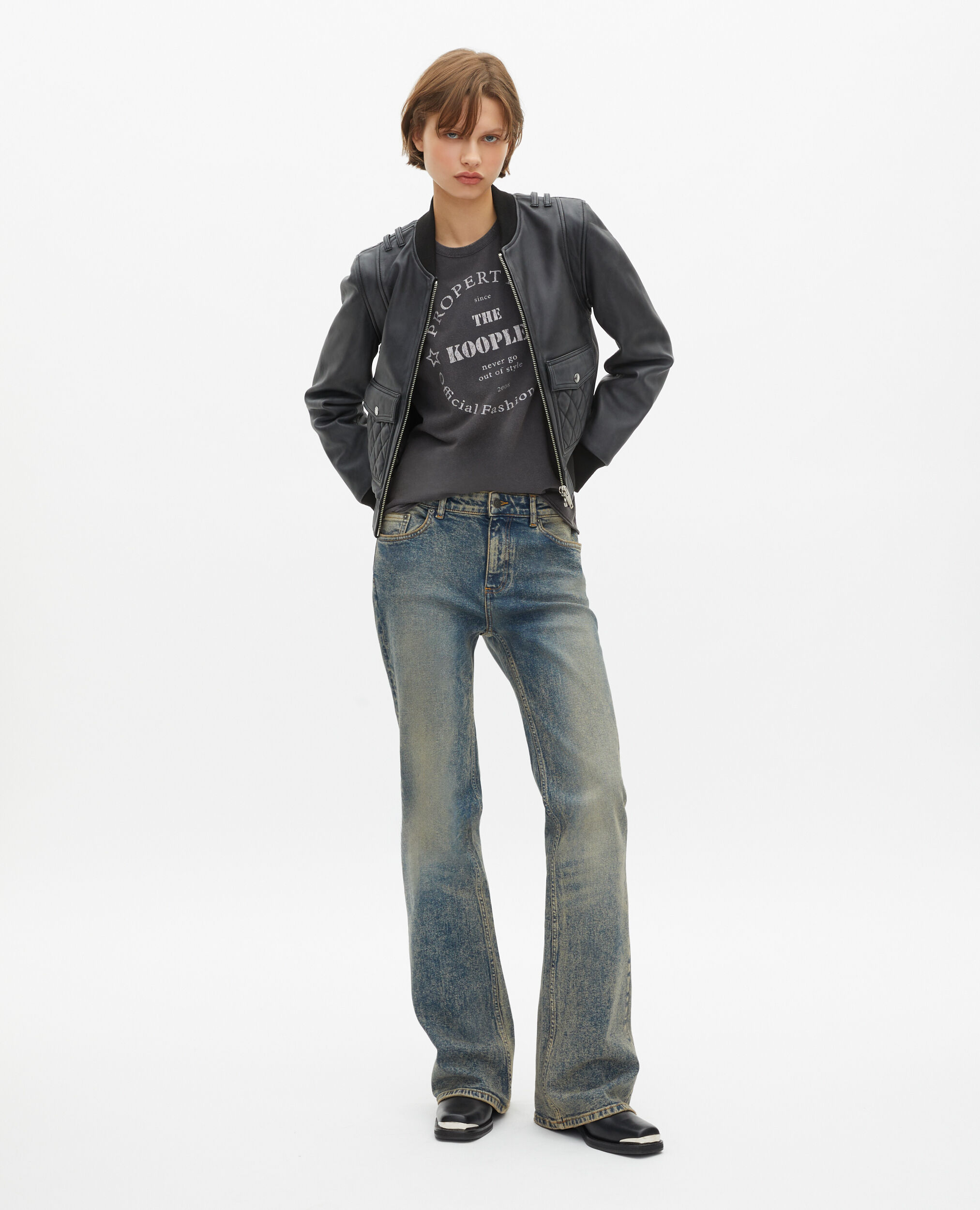 Blouson en cuir effet vintage noir