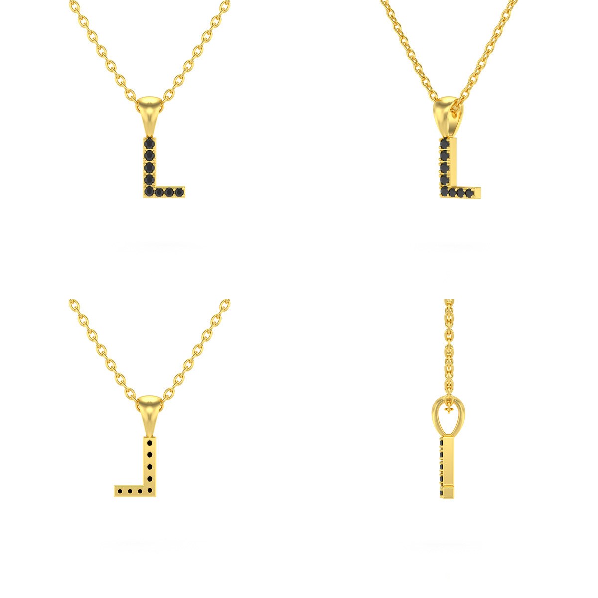Collier Pendentif ADEN Lettre L Or 750 Jaune Diamant Noir Chaine Or 750 incluse 0.72grs