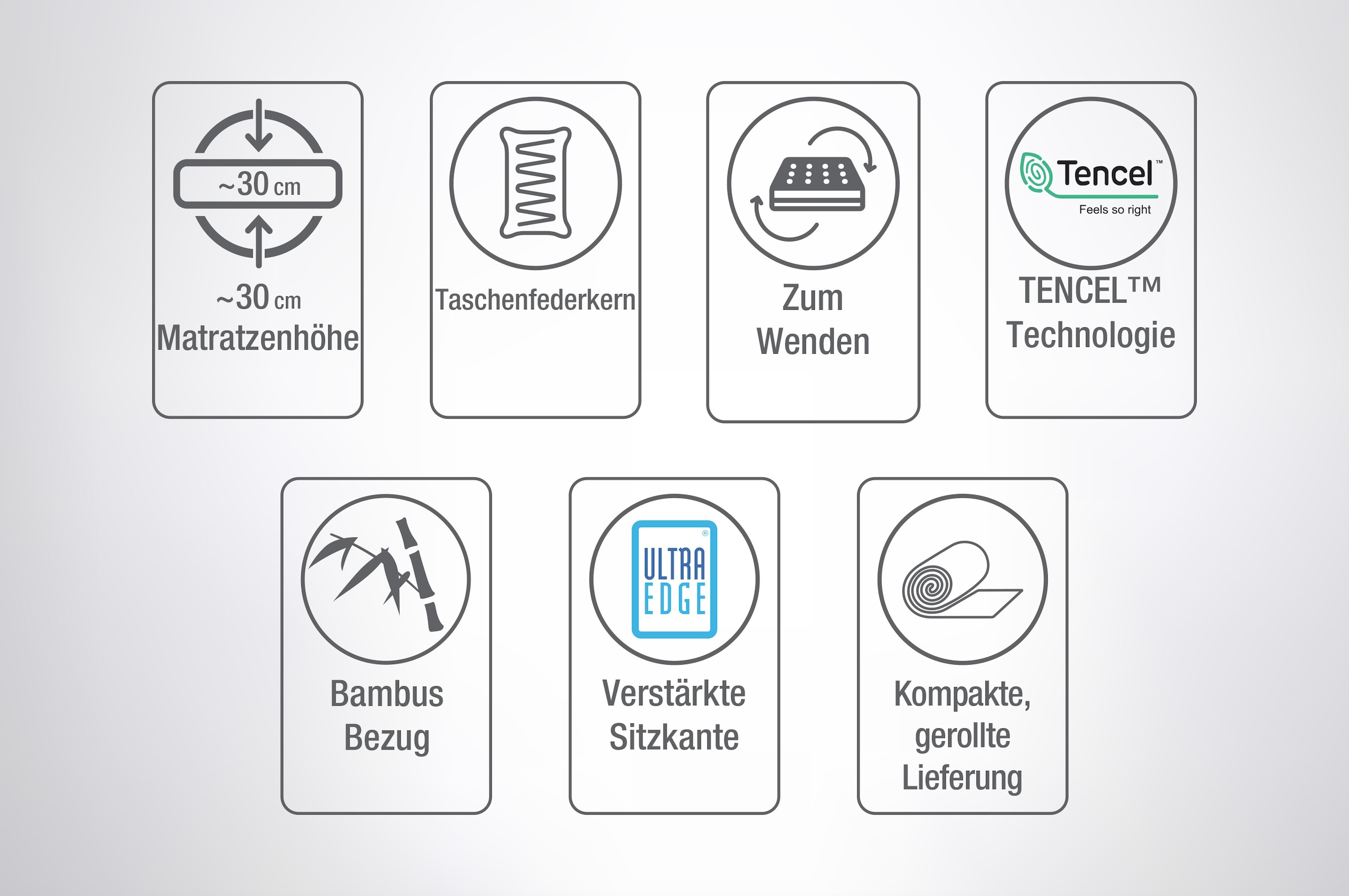 Yatas Bedding Taschenfederkernmatratze »Majestät Premium Bambus« 30 cm hoch Raumgewicht: 28 kg/m³ 416 Federn 1 Stk. tlg. H2, wendbar, ergonomisch, atmungsaktiv