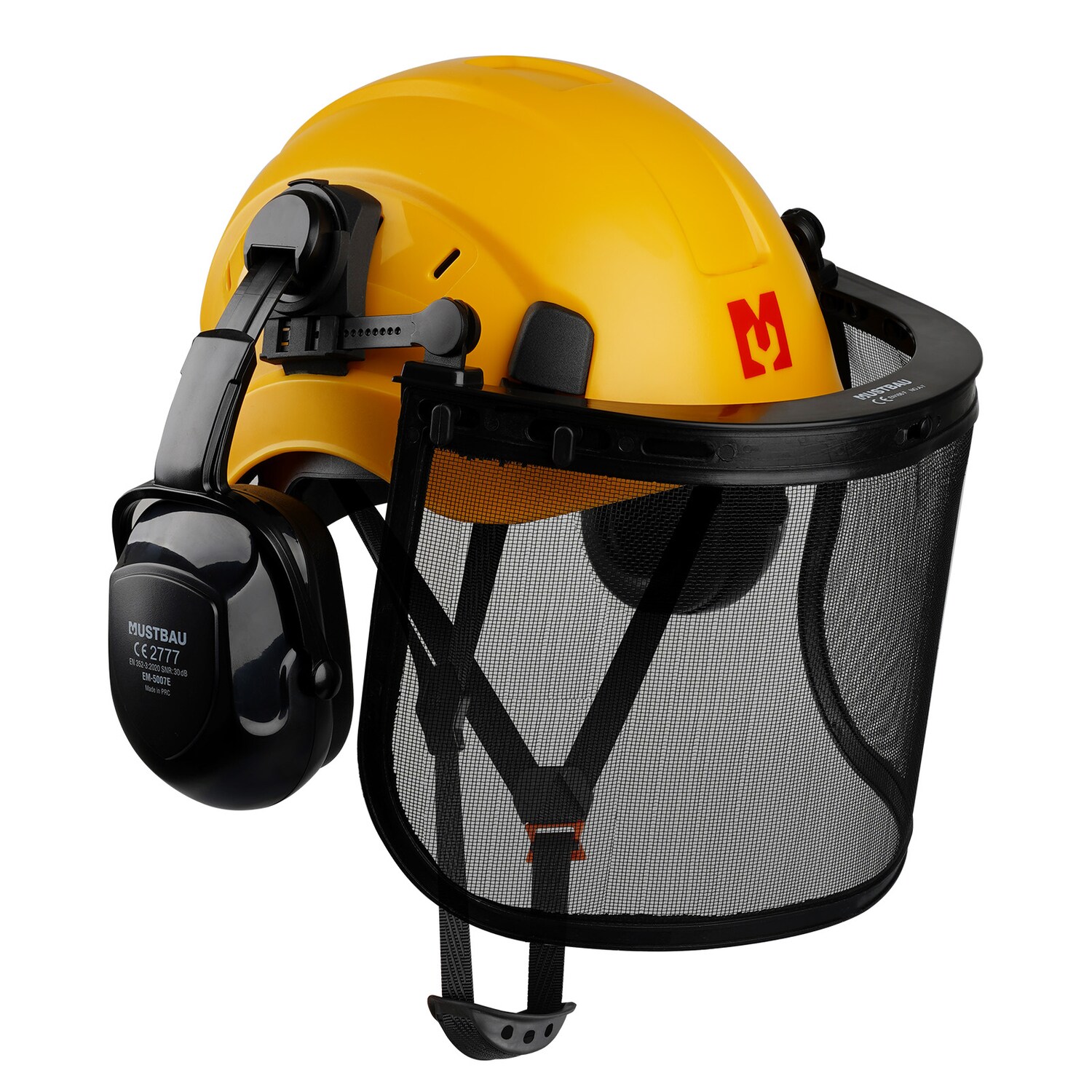 MUSTBAU Sicherheitshelm Schutzhelm Set -EN397 mit Ohrschützern und Netzvisier - Verstellbarer Kopfbügel von 53 bis 63 cm - Ideal für Forstwirtschaft, Baustellen und Dienstleistungen