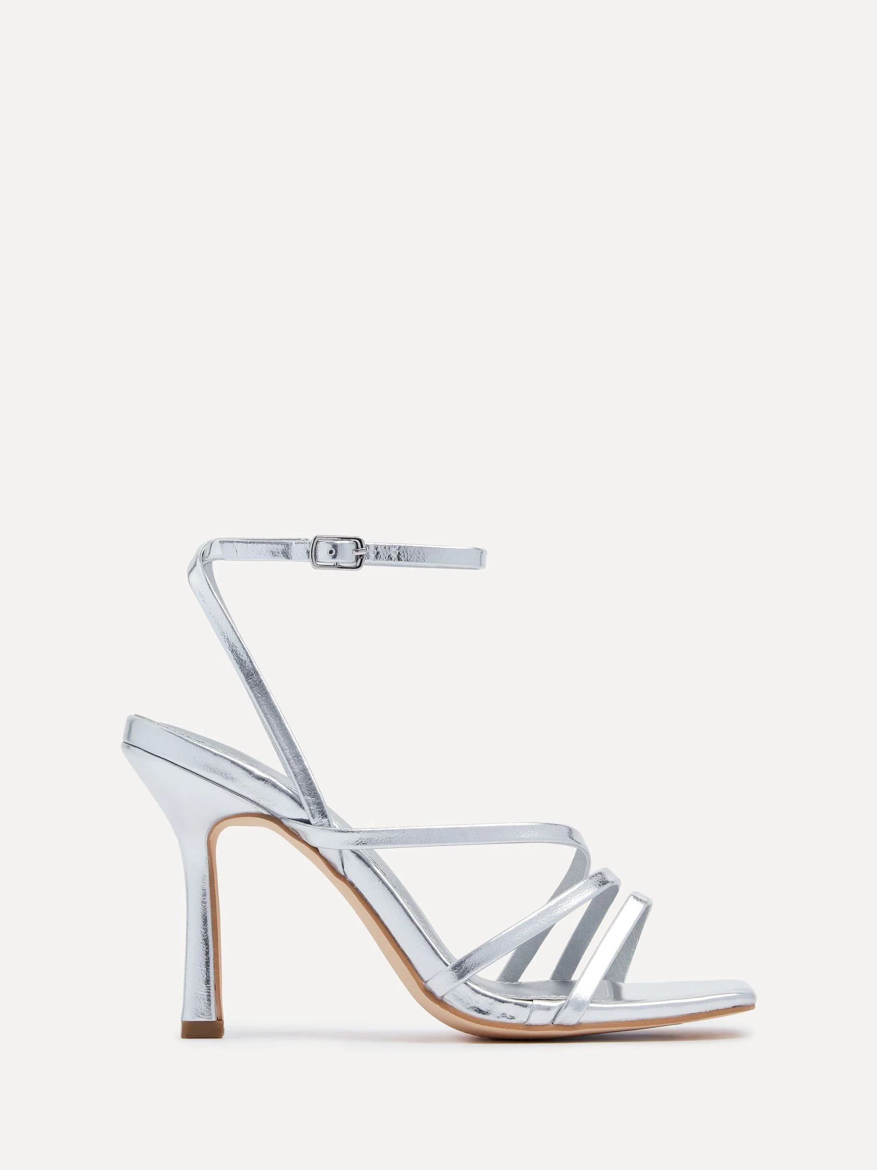Zilver - Linzi Scarlett sandalen met bandjes, hak en enkelbandje