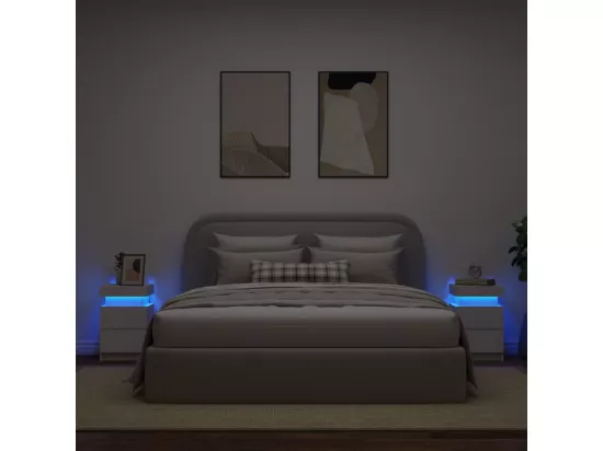 Tables de chevet avec lumières LED 2 pièces blanc 35x39x55 cm