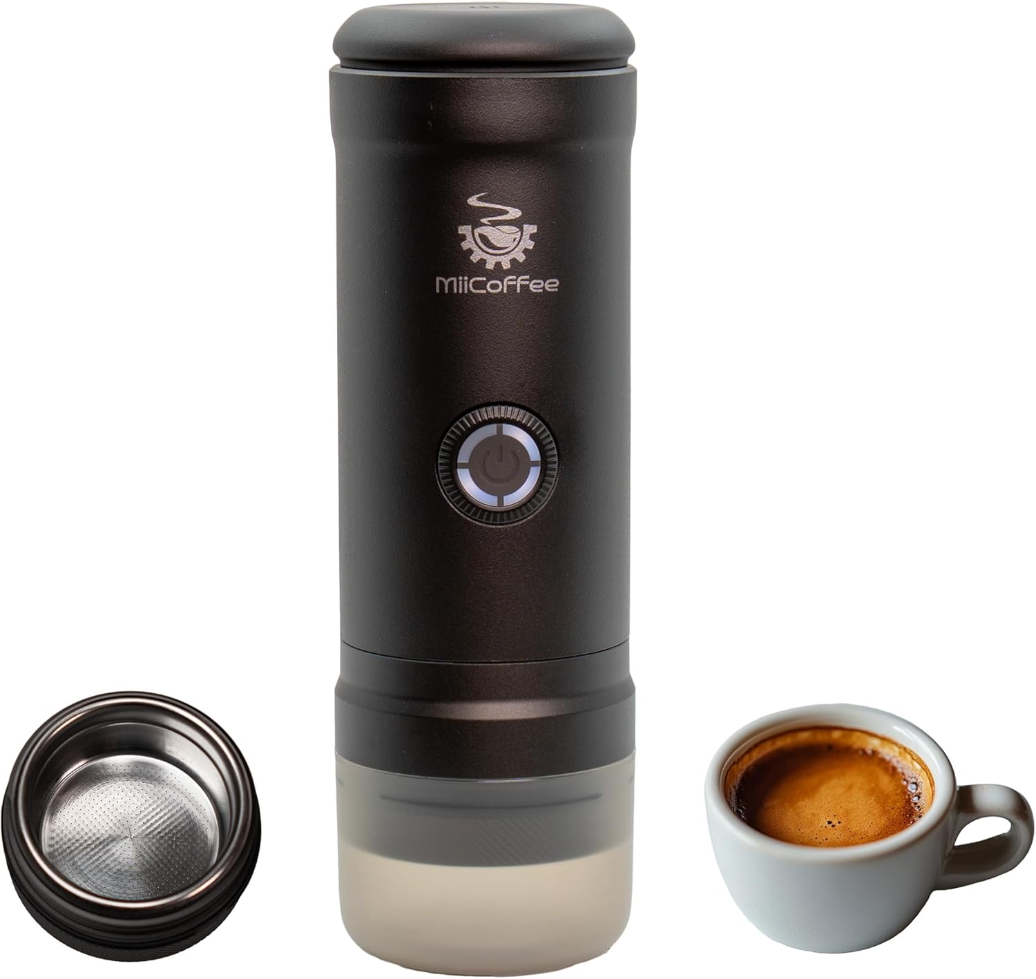 MiiCoffee Eon Tragbare Espressomaschine, Reisekaffeemaschine mit Selbsterhitzung und USB-C-Aufladung (Grau)