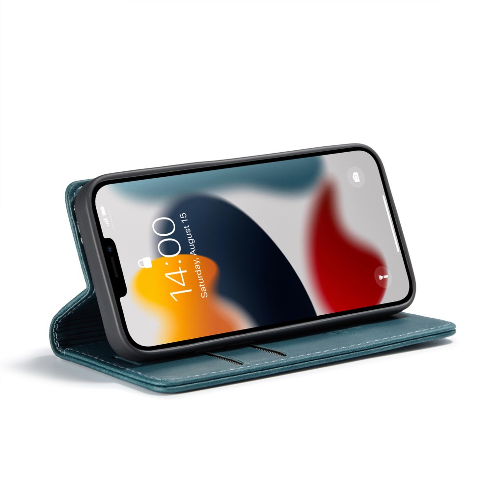 iPhone 13 Mini Leder Tasche Flip Wallet Etui mit Kartenfächern - Blaugrün