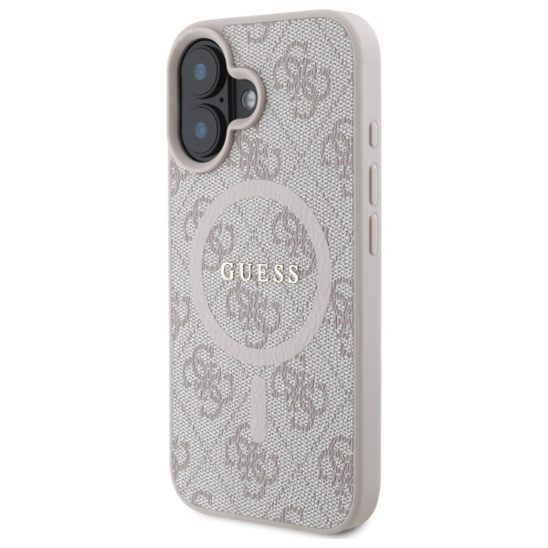 iPhone 16 MagSafe Leder Hardcase Hülle 4G Ring Classic Logo (GUHMP16SG4GFRP) - Rosa