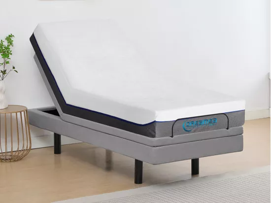 Lit électrique de relaxation déco + matelas mémoire de forme - 80 x 200 cm - Tissu - Gris - MENASINA de YSMÉE