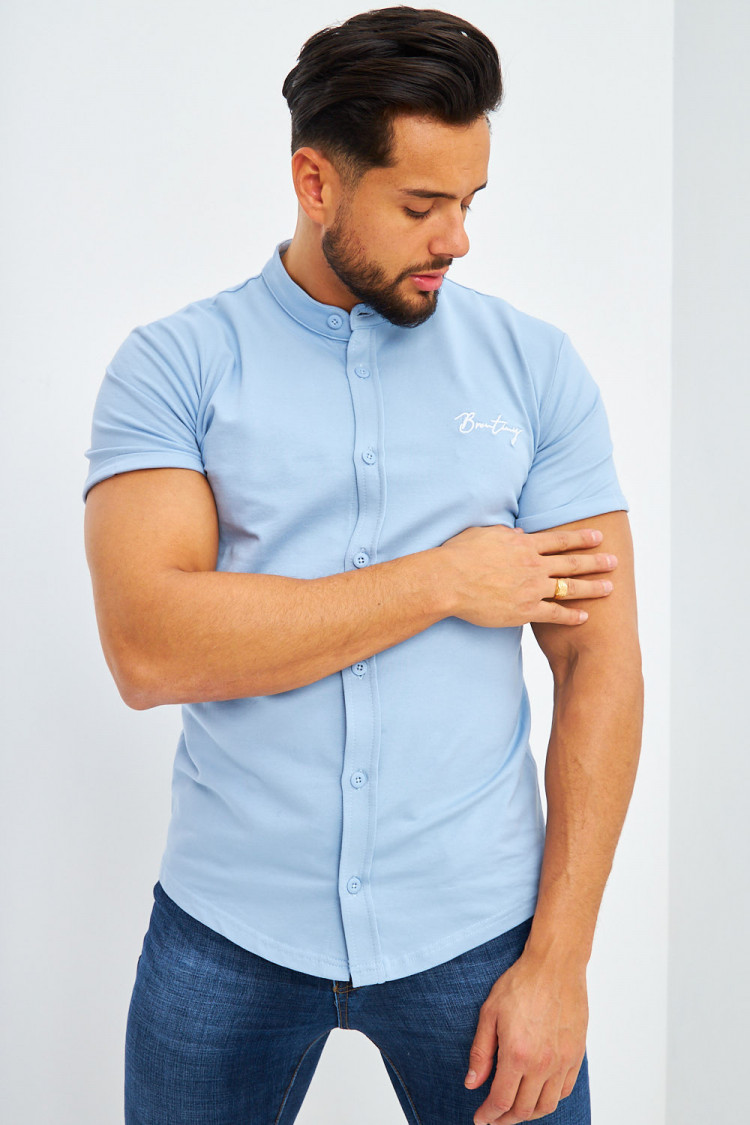Chemise bleu clair col mao Brentiny