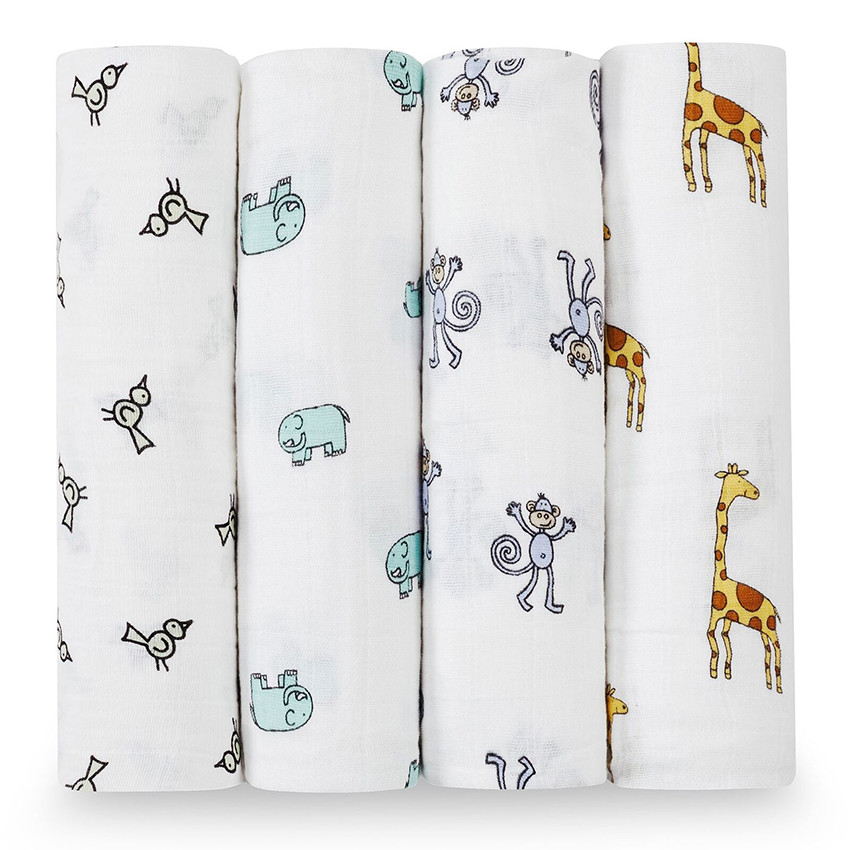 Lot de 4 maxi-langes en mousseline de coton 120 x 120 cm - Jungle