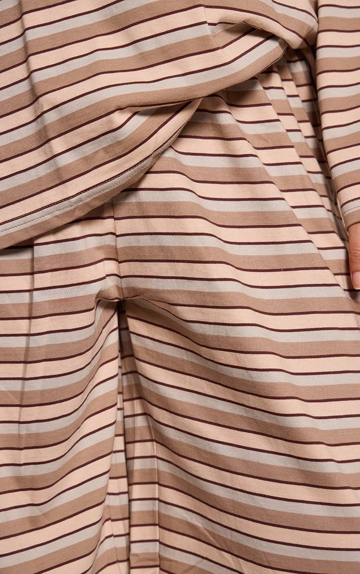 Light Brown Pantalon Large Rayé Grande Taille Avec Cordon De Serrage Ensemble Coordonné