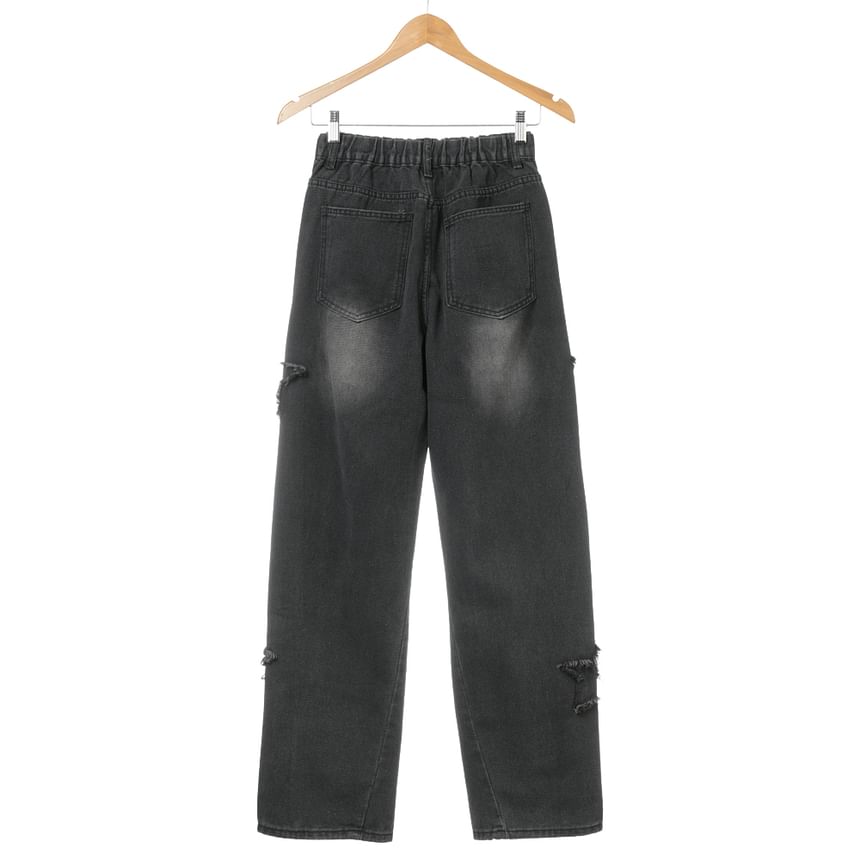 Whyessa - Rechte jeans met geborduurde sterren