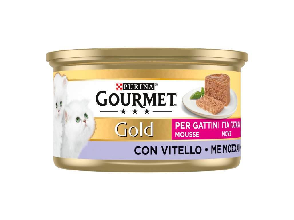 COMIDA HÚMIDA PARA GATO JÚNIOR GOURMET GOLD MOUSSE COM VITELA 85G