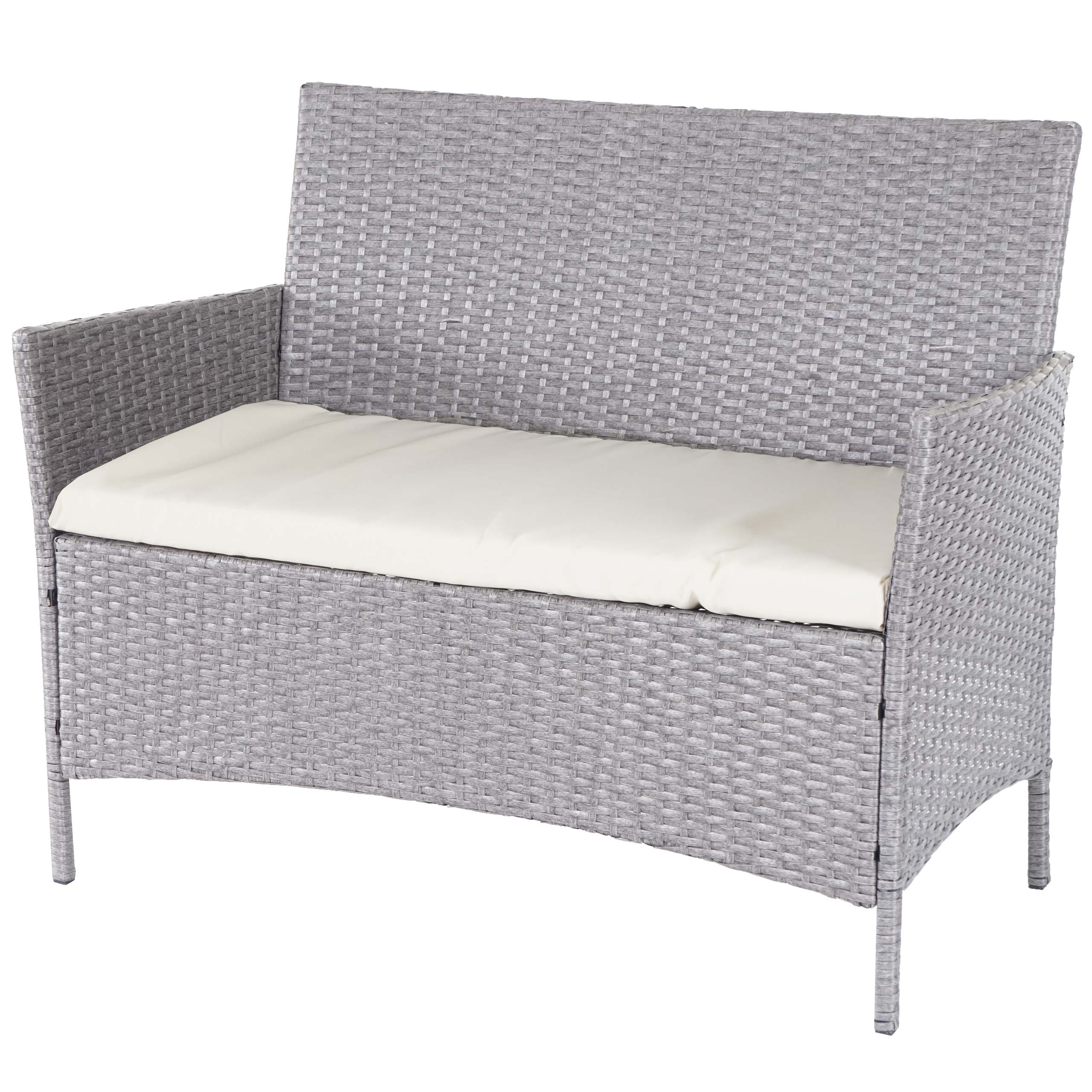 3-2-1-1 Poly-Rattan Garten-Garnitur Hamar, Lounge-Set Sitzgruppe Sofa ~ grau, Kissen creme