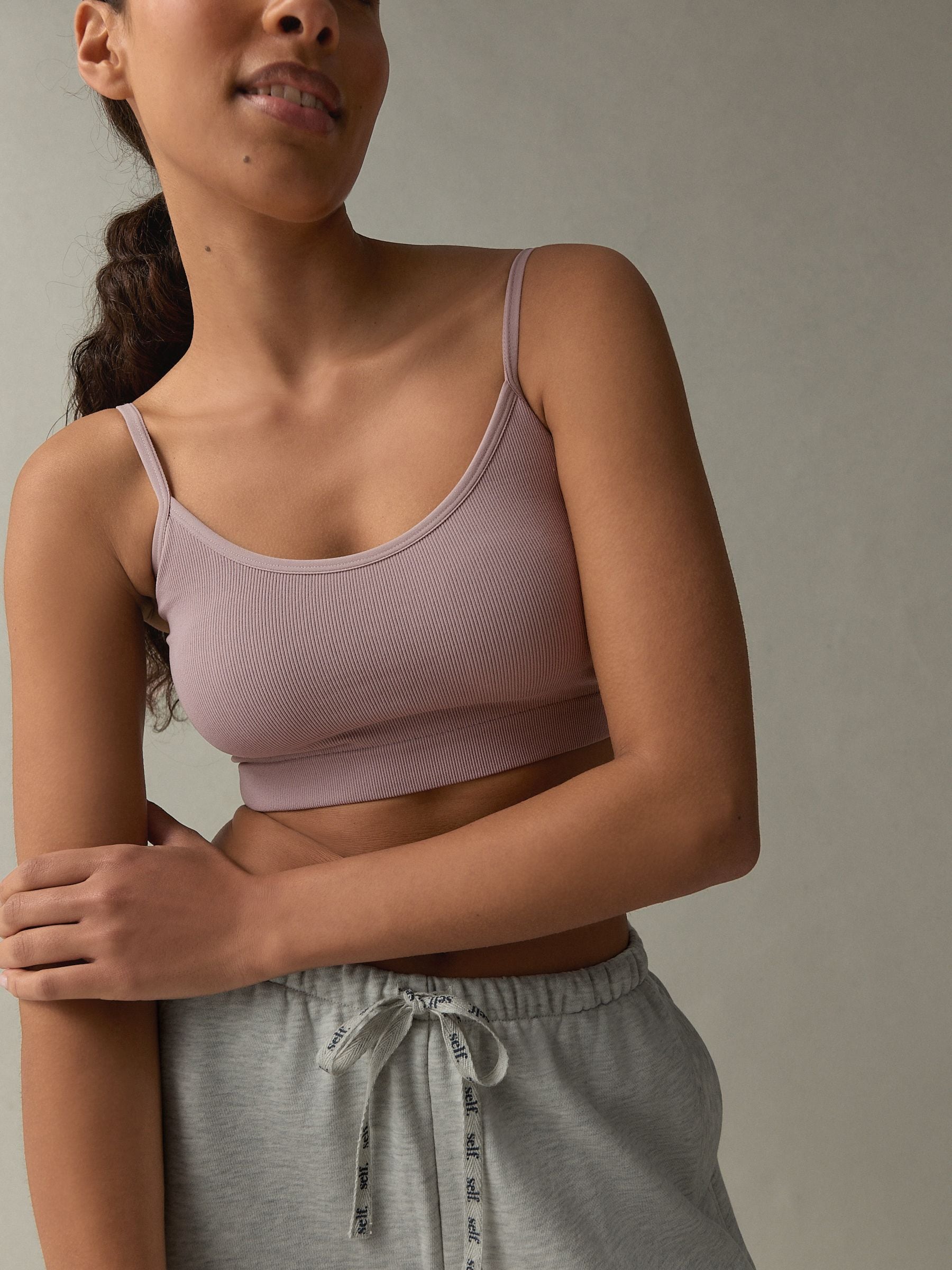 Grijsmarmer / Mauve - Seamless Rib Long Line Bralette 2 Pack