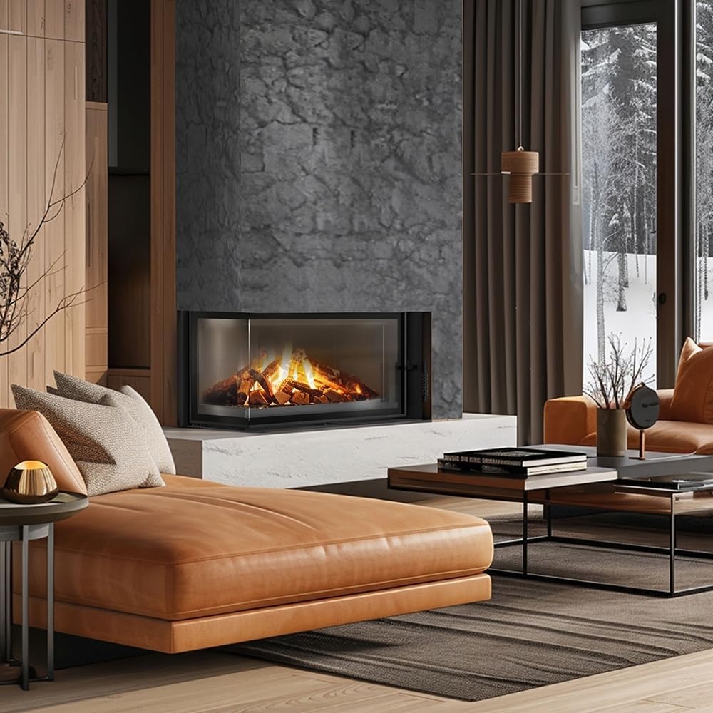 Kamineinsatz Holzofen Eckkamin Stahl Floki ∅200 12kW BImSchV 2 Wirkungsgrad 83% Kamineinsätze Holz Leistungsbereich 4-13kW Traditioneller Kamineinsatz Komplettset mit Zubehör Öffnung nach Links