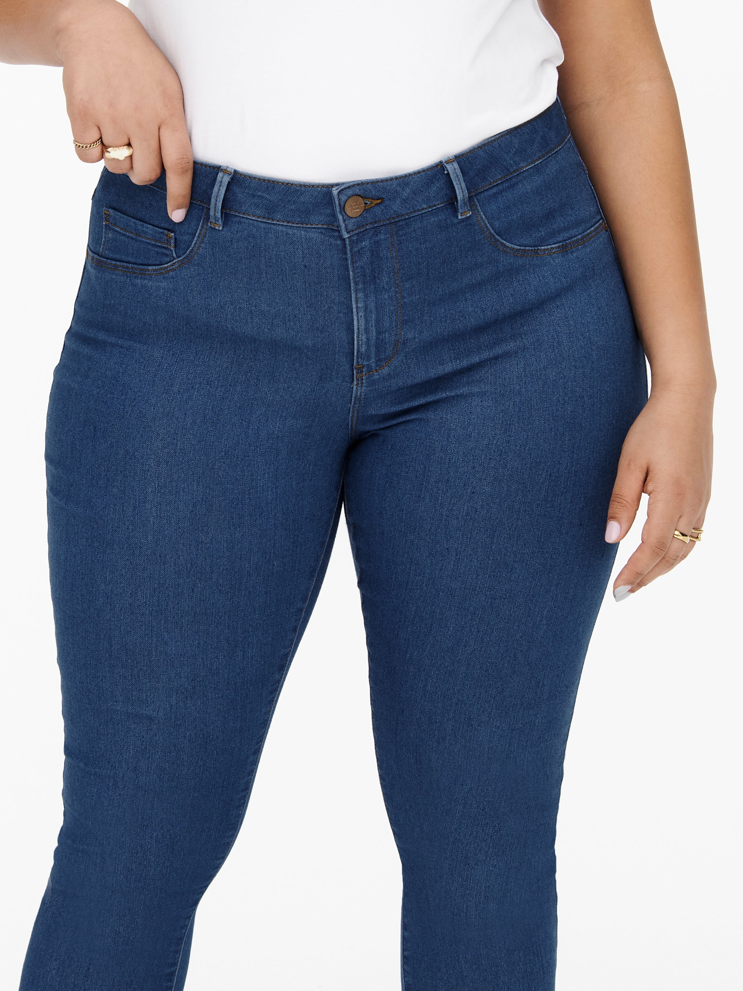 CARTHUNDER Mittlere Taille Skinny Fit Jeans Medium Blue Denim