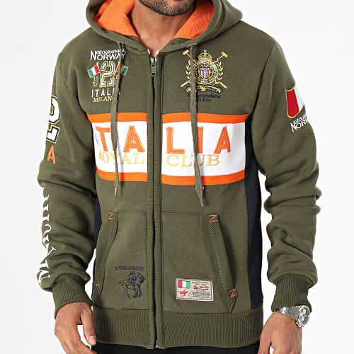 Sweat Zippé Capuche Vert Kaki