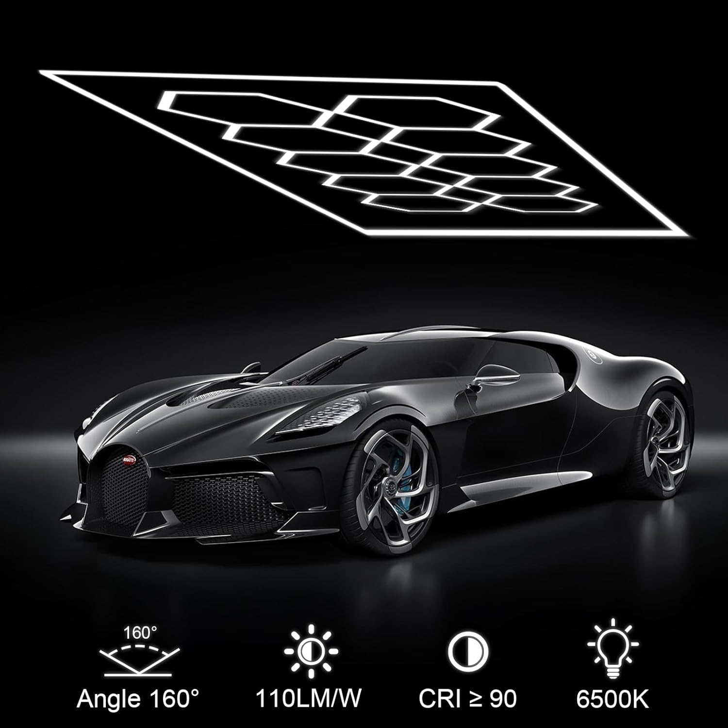 LED Hexagon Beleuchtung - 10Hex 76pcs Röhrenleuchten, 608W 6500K Superhell verknüpfbare Sechseckige Garagenleuchten LED-Deckenleuchten für Garage Werkstatt Gaming Fitnessstudio Friseur Bürobeleuchtung