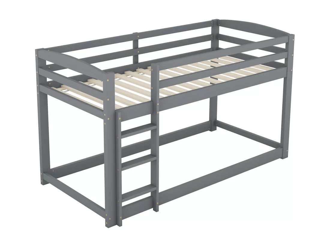 Lit superposé pour enfants et adolescents, structure en bois massif, montage facile, 90x200cm, gris