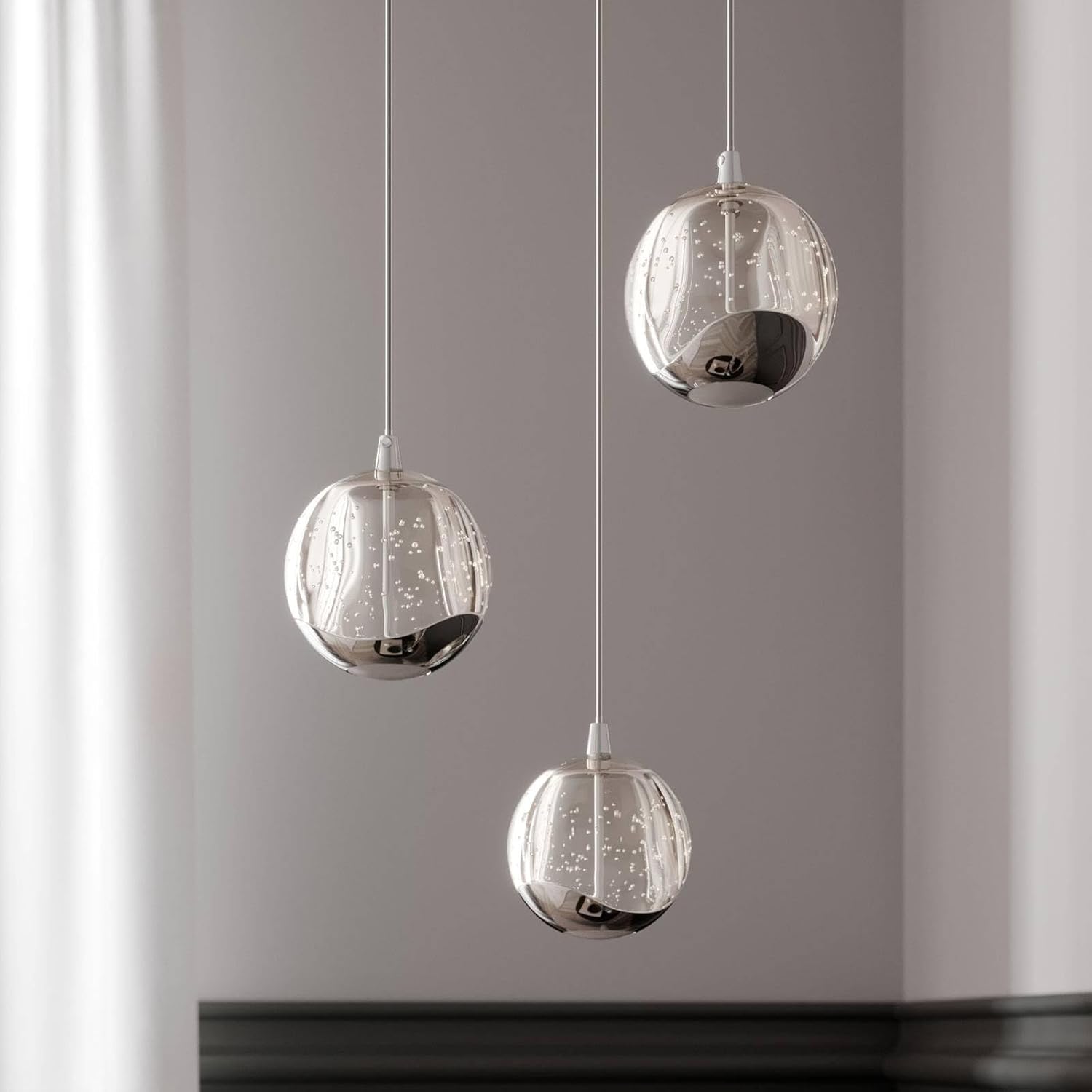 Lucande LED Esstisch Pendelleuchte Glas chrom, Hängeleuchte Esszimmer 15W Hängelampe Wohnzimmer Schlafzimmer Esszimmerlampe Pendellampe