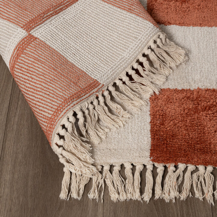 Checkerboard vloerkleed - Blox Fringe Terra