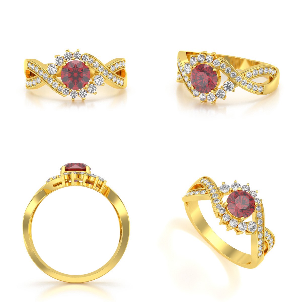 Bague ADEN Or 585 Jaune Rubis et diamants 3.2grs