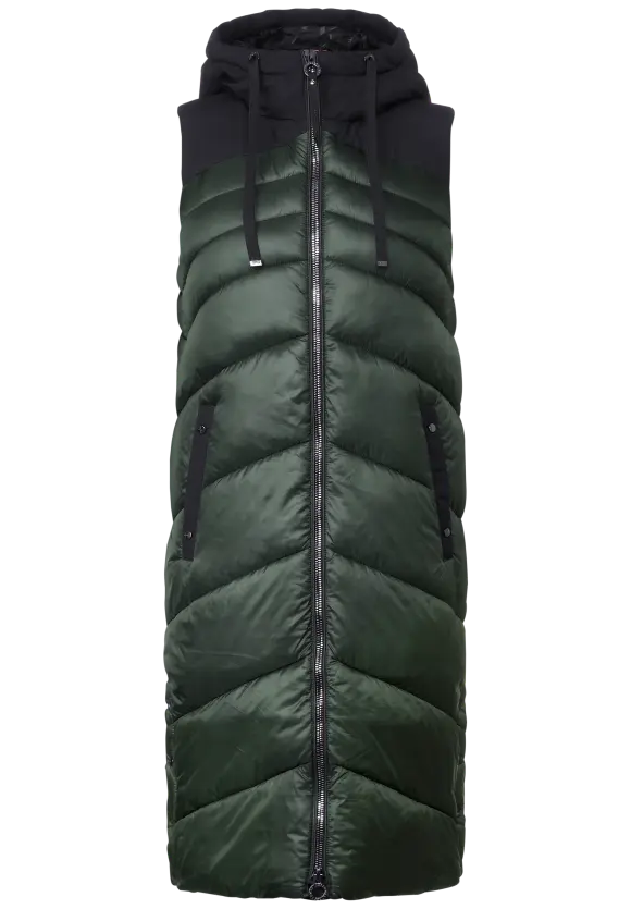 Lange Materialmix Weste - dark verdant green