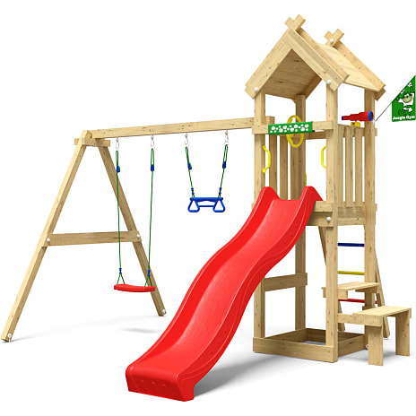 Jungle Gym Totem legetårn komplet inkl. gyngemodul og rød rutsjebane