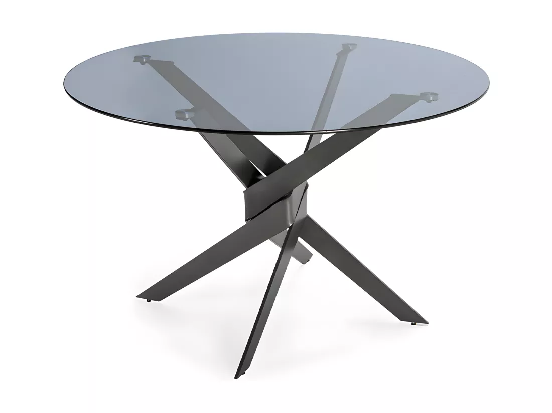 Dravon - Table à manger 4 personnes en verre trempé et métal - Noir