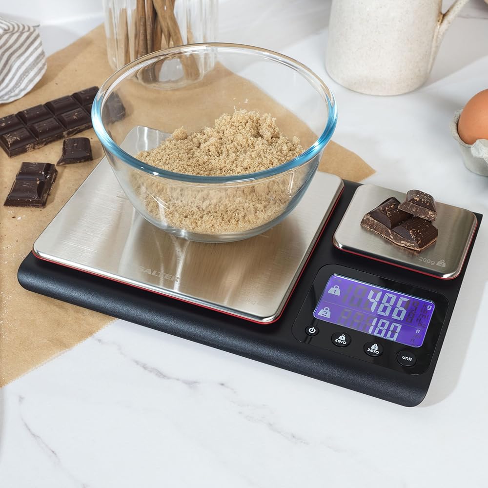 Heston Blumenthal By Salter 1049A HBBKDR Balance Cuisine de Précision à Double Plateforme, Pèse Aliment avec Capacité 10KG et Plate-forme Petite pour Incréments de 0.1g, Mesures Liquides, Noir : Bricolage