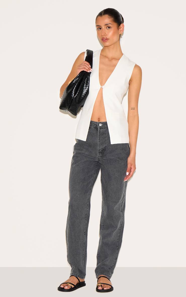 Blanc Gilet Long Sans Manches Tall