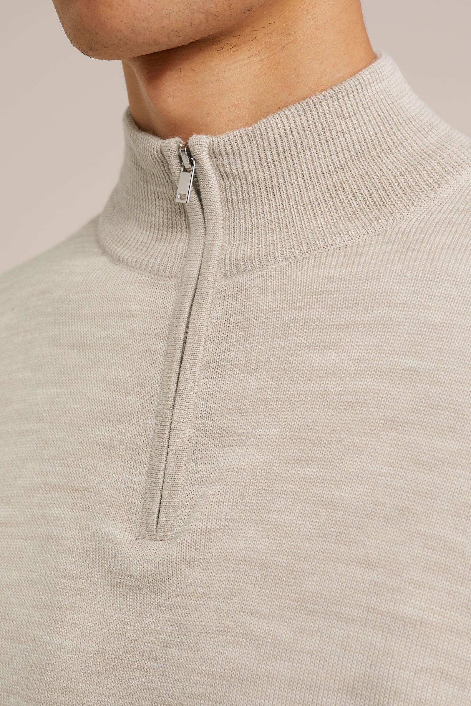trui met rits van merinowol Fundamentals Beige