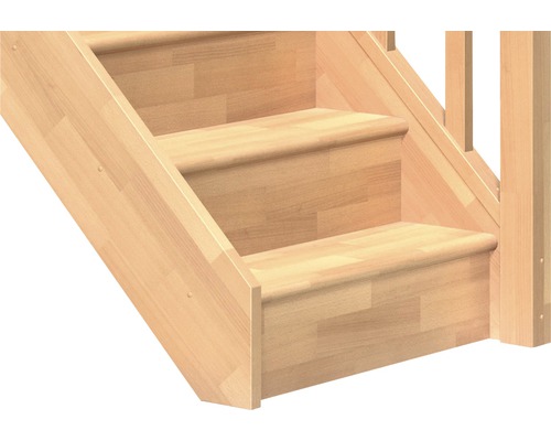 Pertura Elenie beukenhouten trap met stootborden, onbehandeld, recht, 83,5 cm, 14 treden / 15 stootborden, balustrade