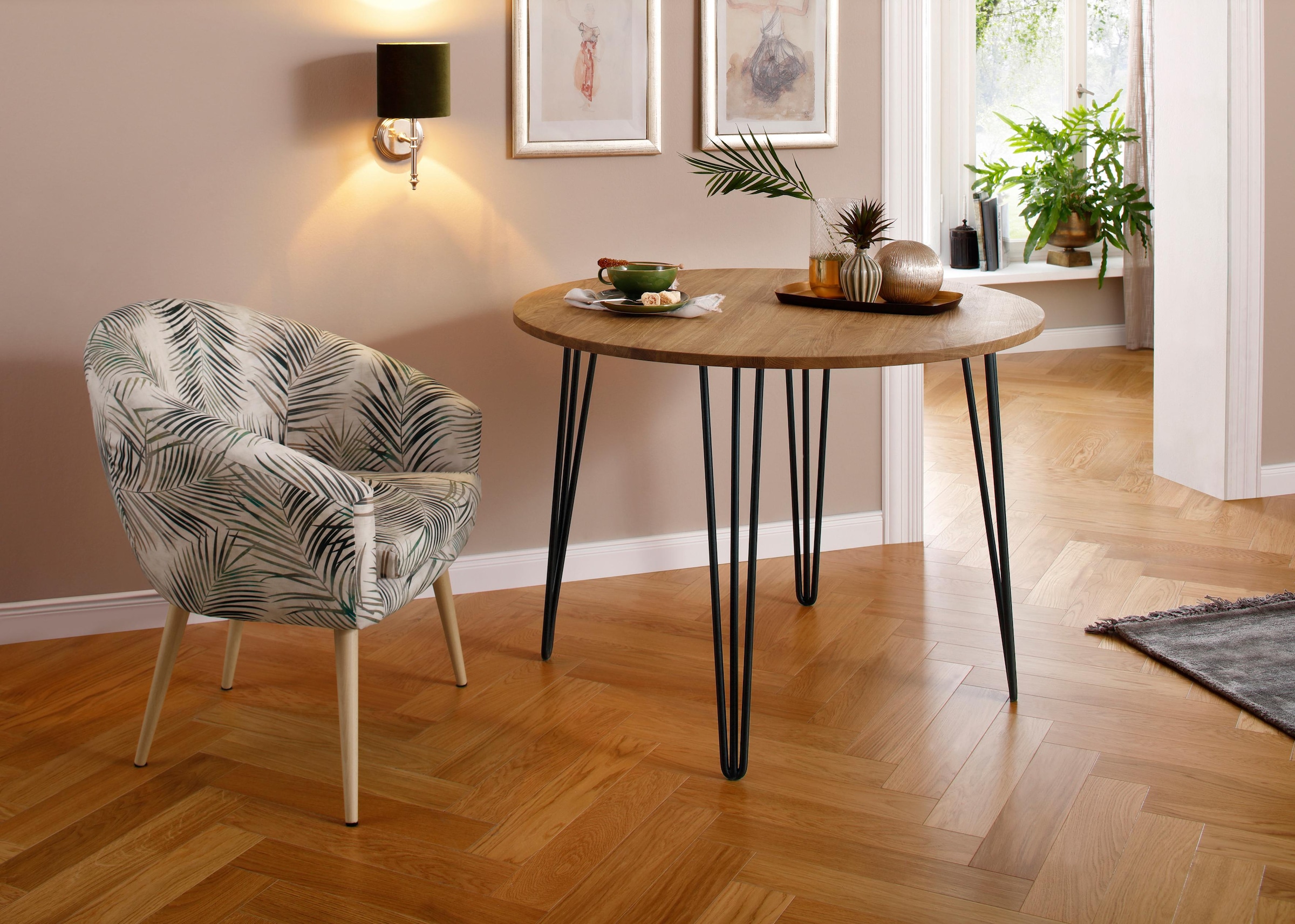 Home affaire Esstisch »Hairpin« Holztisch aus Eichenholz, mit Metallbeinen, Breite 100 cm