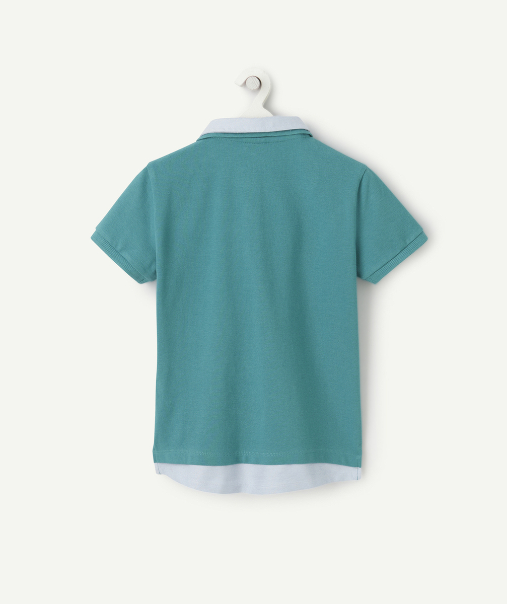 polo manches courtes garçon en coton bio effet 2 en 1 avec message