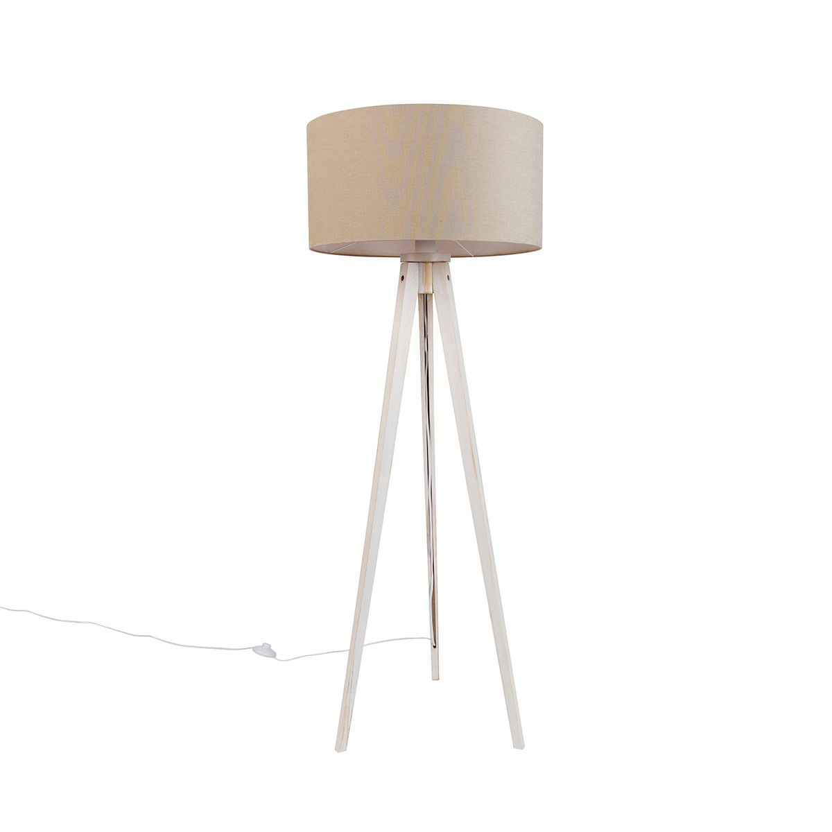 Vloerlamp tripod wit met stoffen kap lichtbruin 50cm - Tripod Classic