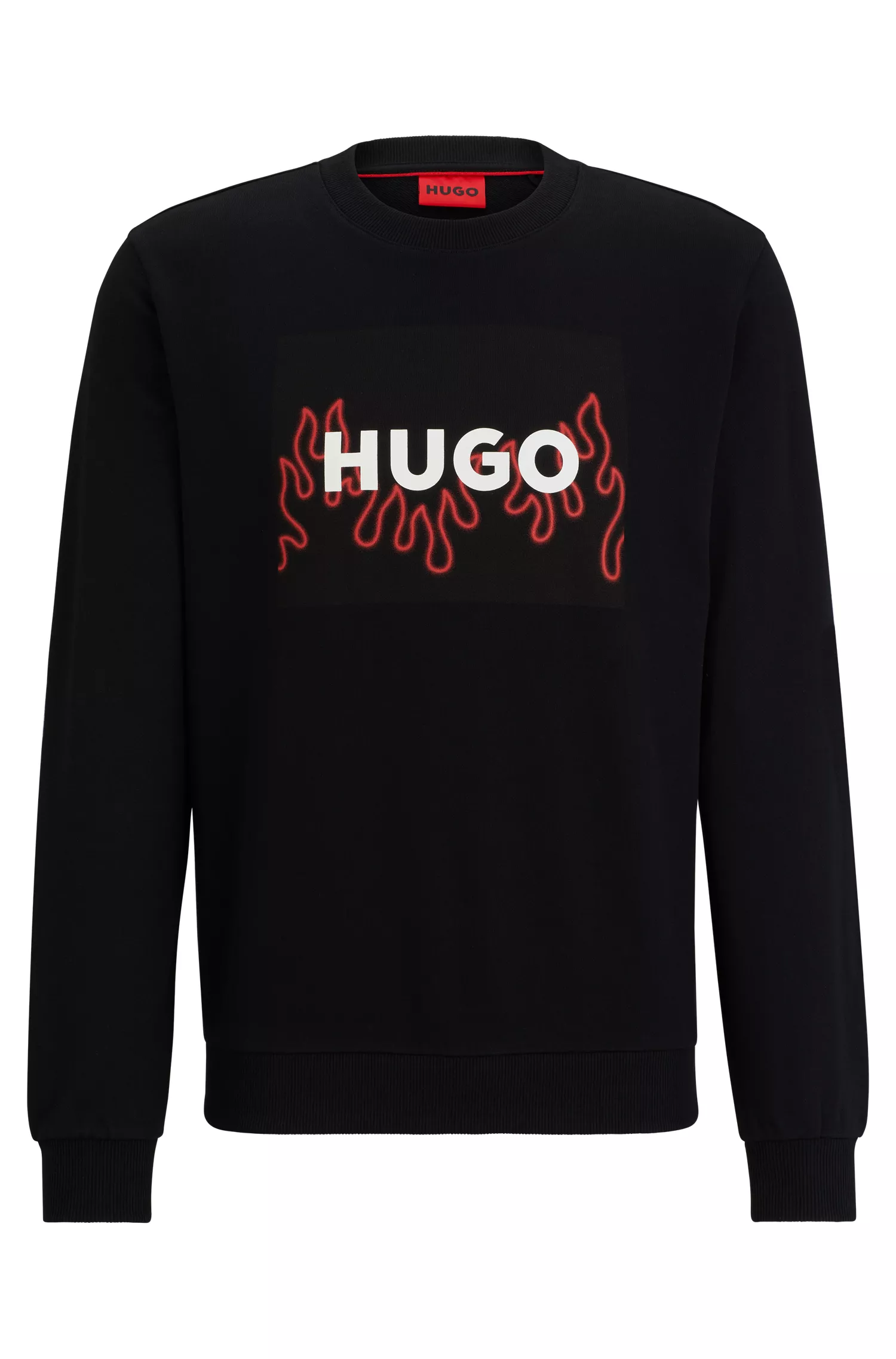 Moletom HUGO vermelho em algodão felpudo com modelagem regular e logo de chama.