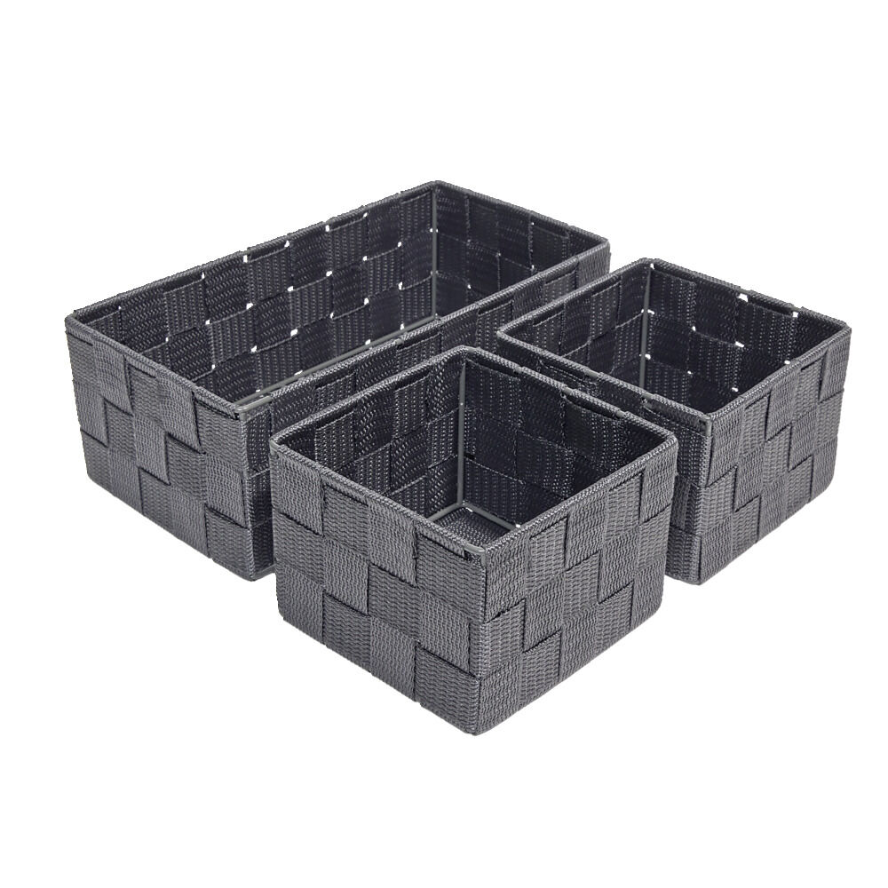 Panière de rangement x3 tissu gris foncé (1 grande et 2 petites)