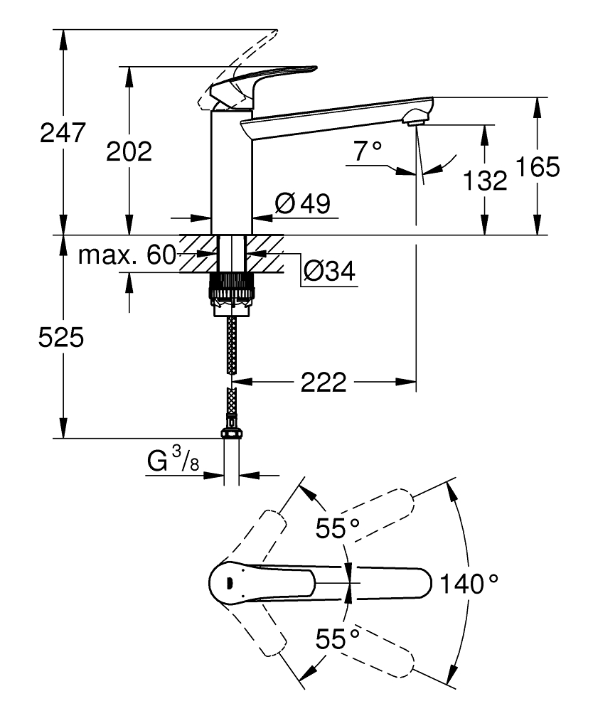 Grohe Eurosmart keukenkraan met medium draaibare uitloop chroom